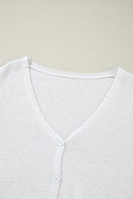 Load image into Gallery viewer, White Lightweight Ribbed Knit Button Front V Neck Cardigan
