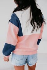 Load image into Gallery viewer, Pink Colorblock Patchwork Half Button Baggy Sweatshirt
