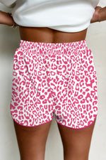 Load image into Gallery viewer, Pink Leopard Elastic Waist Lace up Contrast Trim Casual Shorts
