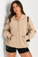 Load image into Gallery viewer, Light Grey Solid Kangaroo Pocket Half Zipper Oversized Hoodie - Fashion Queen
