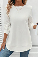 Load image into Gallery viewer, White Rounded Hem Waffle Long Sleeve Top
