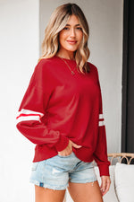 Load image into Gallery viewer, Fiery Red Varsity Striped Detail Drop Shoulder Oversized Sweatshirt
