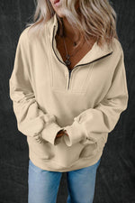 Load image into Gallery viewer, Light Grey Zip-up Stand Neck Kangaroo Pocket Sweatshirt - Fashion Queen
