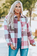 Load image into Gallery viewer, Khaki Plaid Color Block Buttoned Long Sleeve Jacket with Pocket - Fashion Queen
