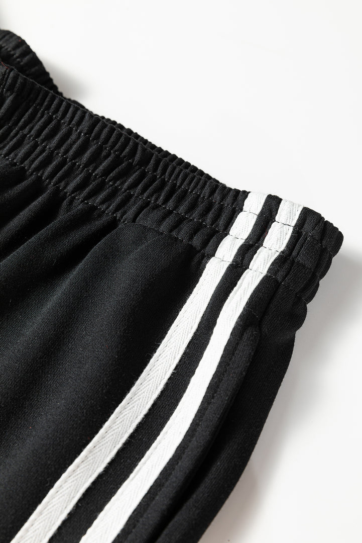 Fiery Red Varsity Striped Detail Crewneck Pullover Elastic Sweatpants 2pcs Outfit