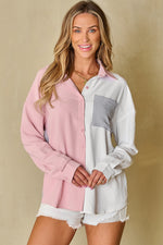 Load image into Gallery viewer, Dusty Pink Color Block/Pure Color Patch Pocket Shirt - Fashion Queen -  10
