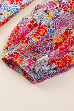 Load image into Gallery viewer, Fiery Red White Floral Print V Neck Long Puff Sleeve Top - Fashion Queen -  6
