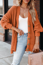 Load image into Gallery viewer, Gold Flame Button Front V Neck Chunky Cardigan Sweater
