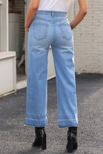 Load image into Gallery viewer, Dusk Blue Raw Hem Straight Leg Loose High Waist Jeans
