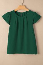 Load image into Gallery viewer, Blackish Green Flounce Sleeve Pleated Textured Blouse
