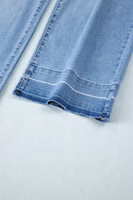 Load image into Gallery viewer, Dusk Blue Raw Hem Straight Leg Loose High Waist Jeans
