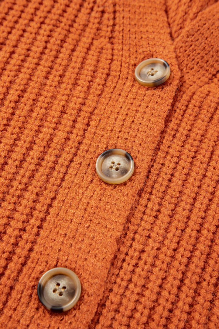 Gold Flame Button Front V Neck Chunky Cardigan Sweater