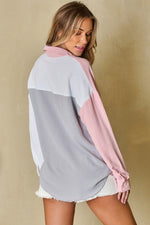Load image into Gallery viewer, Dusty Pink Color Block/Pure Color Patch Pocket Shirt - Fashion Queen -  11
