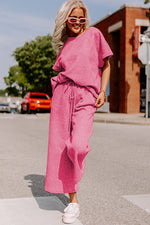 Load image into Gallery viewer, Black Textured Loose Fit T Shirt and Drawstring Pants Set
