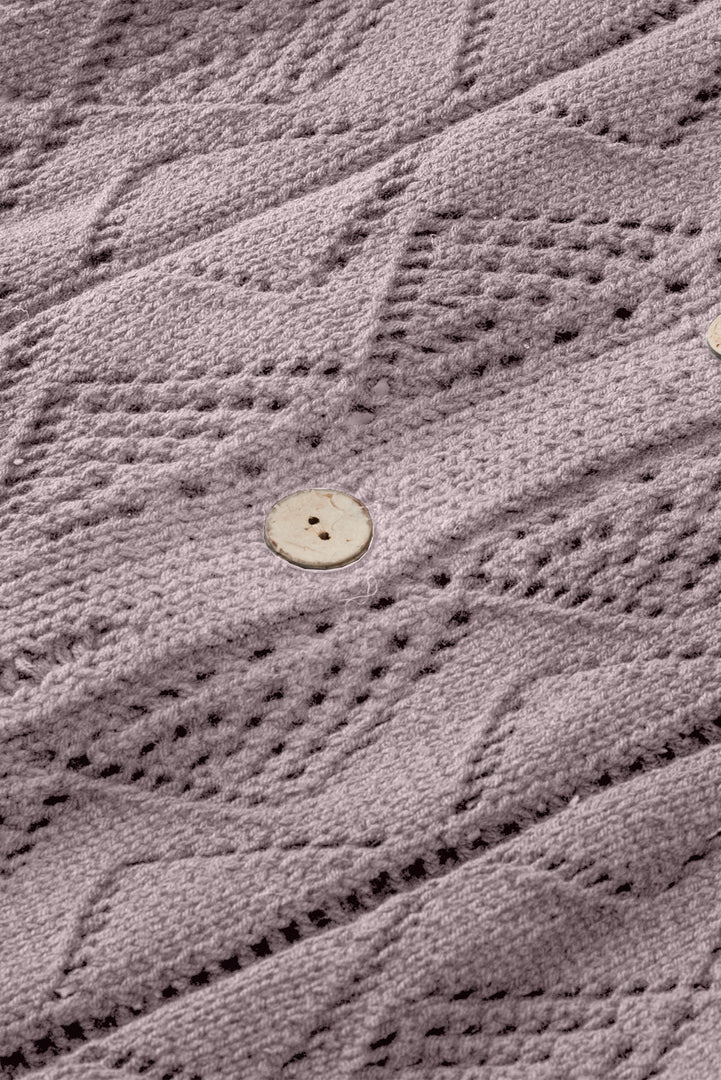Purple Hollow-out Openwork Knit Cardigan - Fashion Queen -  11