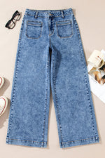 Load image into Gallery viewer, Blue Chic Patch Pocket Straight Leg Loose Jeans
