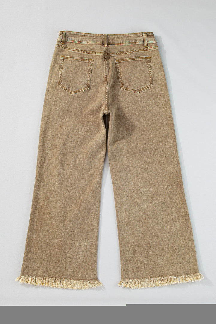 Peach Blossom Acid Washed High Rise Cropped Wide Leg Jeans
