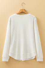 Load image into Gallery viewer, White Rounded Hem Waffle Long Sleeve Top
