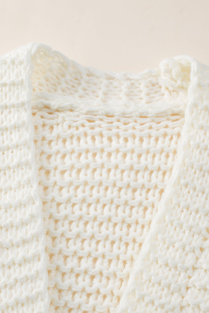 White Chunky Oversize Knit Drop Shoulder Puff Sleeve Cardigan