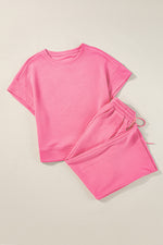 Load image into Gallery viewer, Black Textured Loose Fit T Shirt and Drawstring Pants Set
