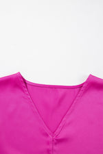 Load image into Gallery viewer, Bright Pink Silky V Neck Dolman Blouse
