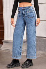 Load image into Gallery viewer, Blue Chic Patch Pocket Straight Leg Loose Jeans
