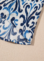Load image into Gallery viewer, Sky Blue Boho Abstract Print Pintuck Detail Ruffled Top
