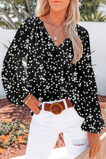 Load image into Gallery viewer, Fiery Red White Floral Print V Neck Long Puff Sleeve Top - Fashion Queen -  18
