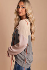 Load image into Gallery viewer, Multicolor Color Block Long Sleeve Ribbed Loose Top - Fashion Queen -  3
