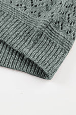 Load image into Gallery viewer, Black Eyelet Pattern Detail V Neck Drop Shoulder Sweater - Fashion Queen

