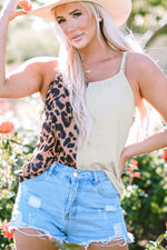Load image into Gallery viewer, Khaki Leopard Contrast Patchwork Spaghetti Strap Tank Top
