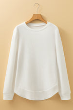 Load image into Gallery viewer, White Rounded Hem Waffle Long Sleeve Top
