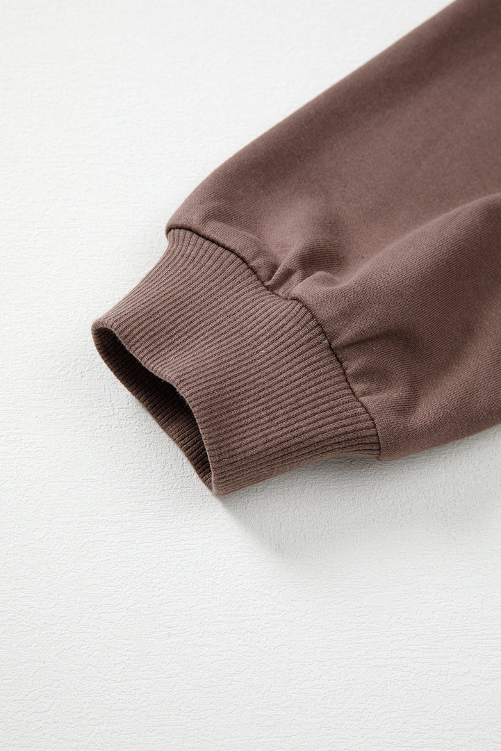 Dark Khaki Color Block Drop Shoulder Pullover Casual Sweatshirt - Fashion Queen -  8