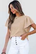Load image into Gallery viewer, Sleet Solid Color Textured Flutter Sleeve Top
