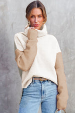 Load image into Gallery viewer, White Color Block Turtle Neck Drop Shoulder Knit Sweater
