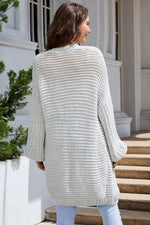 Load image into Gallery viewer, White Chunky Oversize Knit Drop Shoulder Puff Sleeve Cardigan
