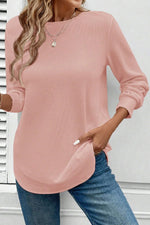 Load image into Gallery viewer, Gossamer Pink Rounded Hem Waffle Long Sleeve Top
