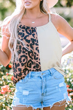 Load image into Gallery viewer, Khaki Leopard Contrast Patchwork Spaghetti Strap Tank Top

