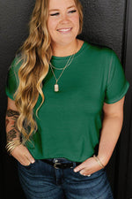 Load image into Gallery viewer, White Round Neck Rolled Sleeve Plus Size T-shirt - Fashion Queen
