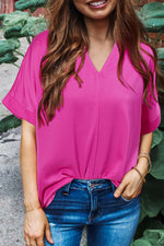 Load image into Gallery viewer, Bright Pink Silky V Neck Dolman Blouse
