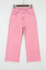Load image into Gallery viewer, Peach Blossom Acid Washed High Rise Cropped Wide Leg Jeans
