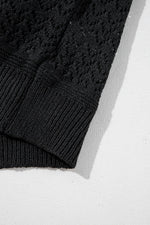 Load image into Gallery viewer, Black Eyelet Pattern Detail V Neck Drop Shoulder Sweater - Fashion Queen

