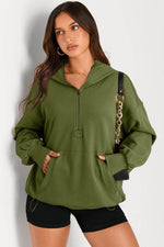 Load image into Gallery viewer, Light Grey Solid Kangaroo Pocket Half Zipper Oversized Hoodie - Fashion Queen
