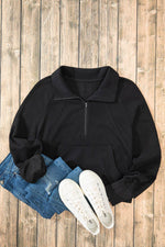 Load image into Gallery viewer, Valerian Quarter Zip Stand Neck Kangaroo Pocket Sweatshirt - Fashion Queen
