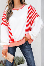 Load image into Gallery viewer, White Stripe Colorblock Patchwork Contrast Stitching Oversize Sweatshirt
