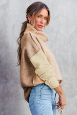 Load image into Gallery viewer, White Color Block Turtle Neck Drop Shoulder Knit Sweater

