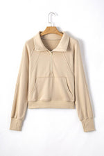 Load image into Gallery viewer, Valerian Quarter Zip Stand Neck Kangaroo Pocket Sweatshirt - Fashion Queen
