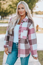 Load image into Gallery viewer, Khaki Plaid Color Block Buttoned Long Sleeve Jacket with Pocket - Fashion Queen
