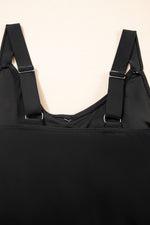 Load image into Gallery viewer, Black Adjustable Straps Cutout Ruched Knot Slit One Piece Swim Dress

