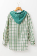 Load image into Gallery viewer, Black Checkered Print Loose Fit Buttoned Hooded Shacket - Fashion Queen
